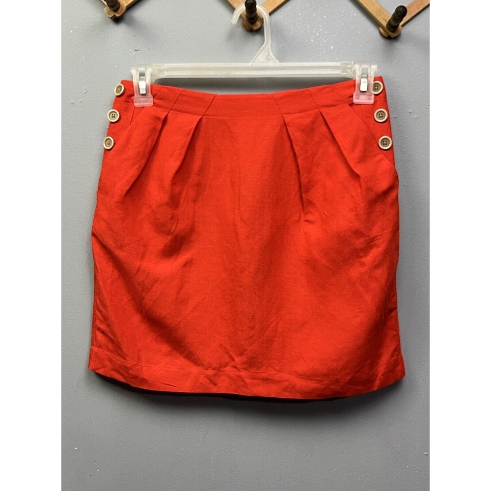 Banana Republic Skirt Women 4 Orange Mini Pleated Sailor Button‎ Linen Blend